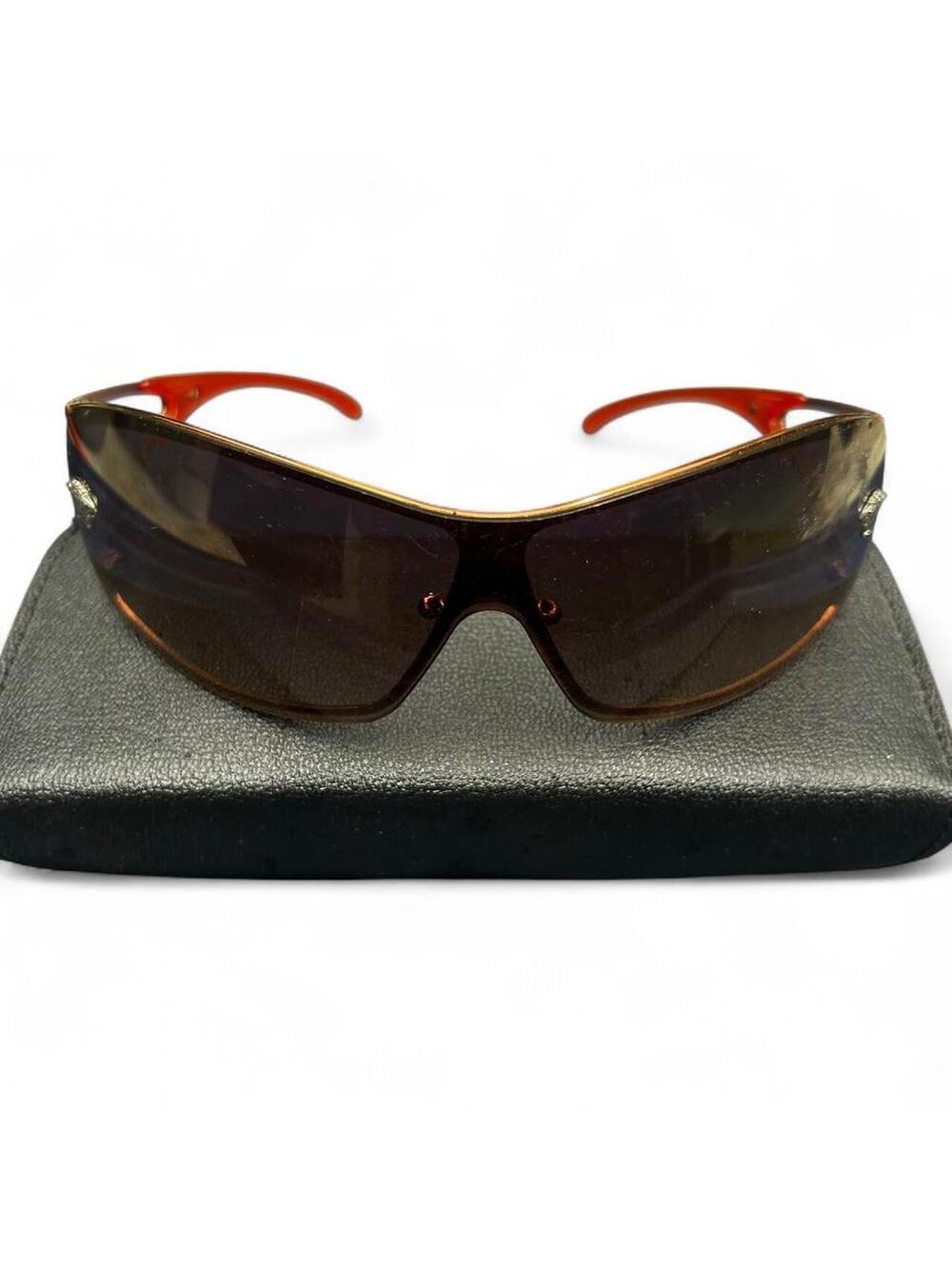 Versace Vintage designer brown sunglasses with red accents